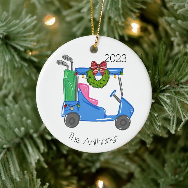 Personalisierter Golf Cart Weihnachtslichter Keramik Ornament (Baum)