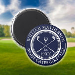 Personalisierter Golf Club Name Navy Blue Magnet<br><div class="desc">Mit seinen klassischen Crossing-Clubs,  dem Design von Golfbälle und der altertümlichen Briefmarke-Effekt-Grenze sind diese marineblauen Golfmagnete ideal für alle Golfclubs und Clubmitglieder. Personalisieren Sie Ihren Aufenthalt mit dem Namen des Clubmitglieds,  dem Namen des Golfklubs und dem Jahr,  in dem der Golfclub gegründet wurde. Entwickelt von Thisisnotme©</div>