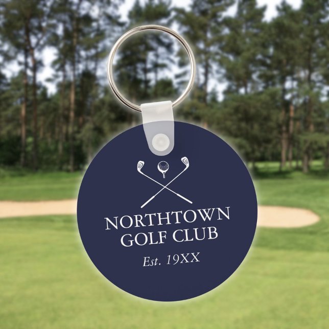 Personalisierter Golf Club Name Navy Blue Schlüsselanhänger (Personalized Golf Club Name Navy Blue Keychain)