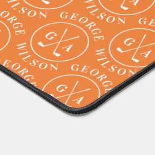 Personalisierter Golf Monogram Orange Individuelle Schreibtischunterlage