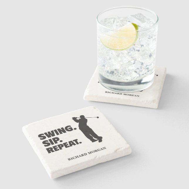 Personalisierter Golf Swing Sip Wiederholung Steinuntersetzer (Seitenansicht)