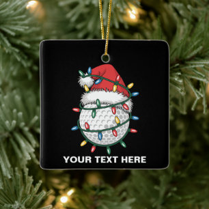 Personalisierter Golfball-Santa-Hut Weihnachtsbele Keramikornament