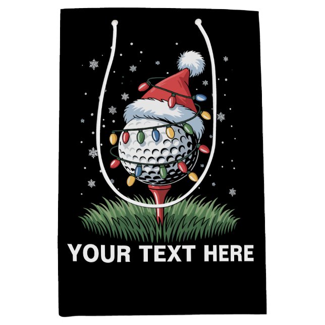 Personalisierter Golfball-Weihnachtsbaum-Santa-Hut Mittlere Geschenktüte (Vorderseite)