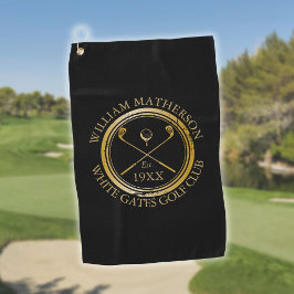 Personalisierter Golfclub Name Black and Gold Golfhandtuch
