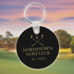Personalisierter Golfclub Name Black and Gold Schlüsselanhänger<br><div class="desc">Personalisieren Sie mit dem Namen Ihres Golfclubs und etablierten Datum. Entwickelt von Thisisnotme©</div>