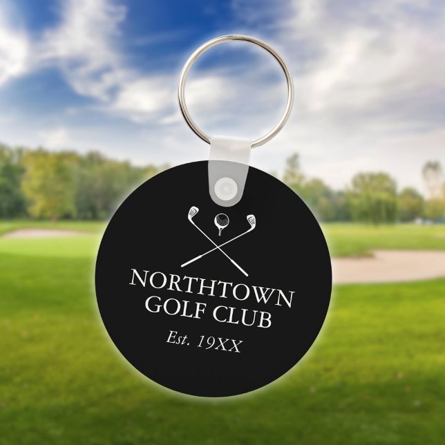 Personalisierter Golfclub Name Black and White Schlüsselanhänger (Personalized Golf Club Name Black And White Keychain)