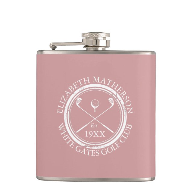 Personalisierter Golfclub-Name Dusty Rose Pink Flachmann (Vorderseite)