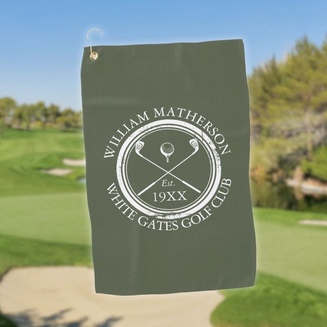 Personalisierter Golfclub Name Olive Green Golfhandtuch (Personalized Golf Club Name Olive Green Golf Towel)