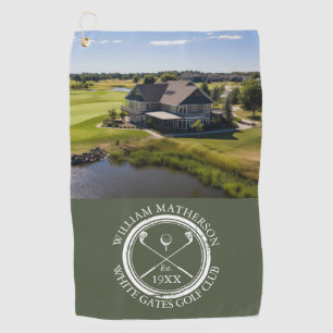 Personalisierter Golfclub-Name und Foto Olivgrün Golfhandtuch