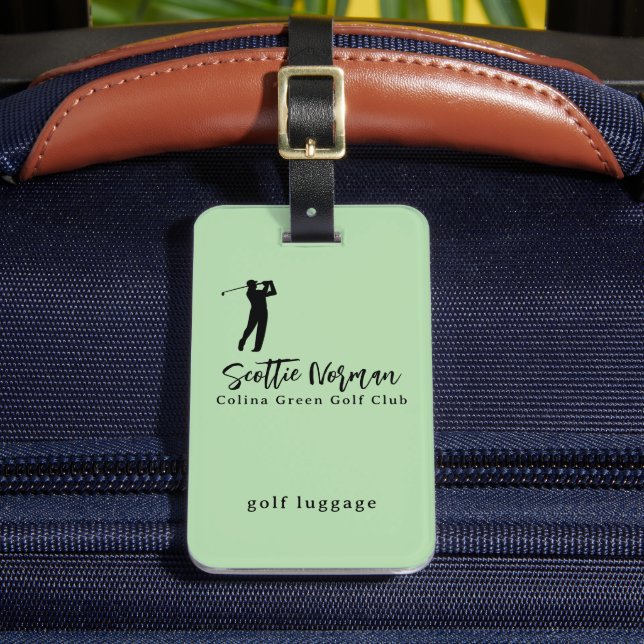 Personalisierter Golfer-Name grüner Golf Gepäckanhänger (Vorderseite Insitu 2)