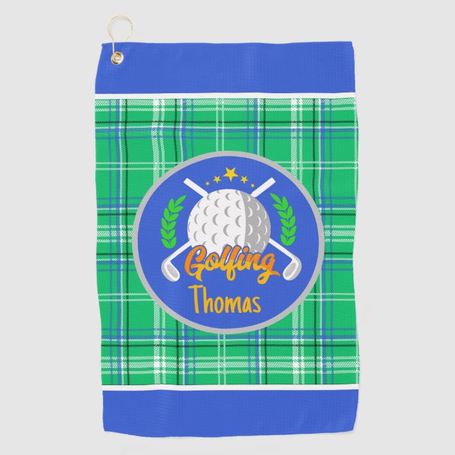 Personalisierter Golfgrün-Kariert Golfhandtuch (Vorderseite)