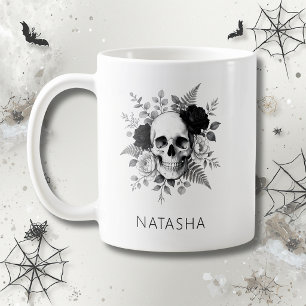 Personalisierter gotischer Totenkopf Halloween Kaffeetasse