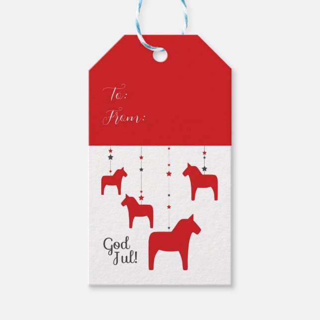 Personalisierter Gott jul! Dala Horse Geschenkanhänger (Vorderseite)