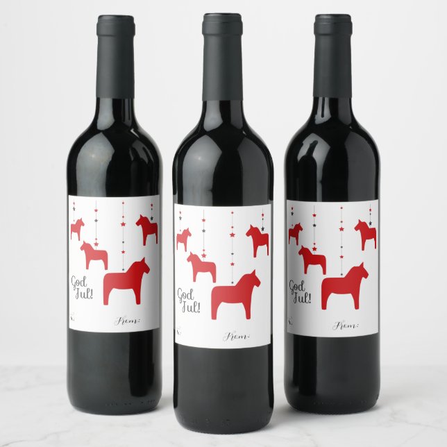 Personalisierter Gott jul! Dala Horse Wine Label Weinetikett (Flaschen)