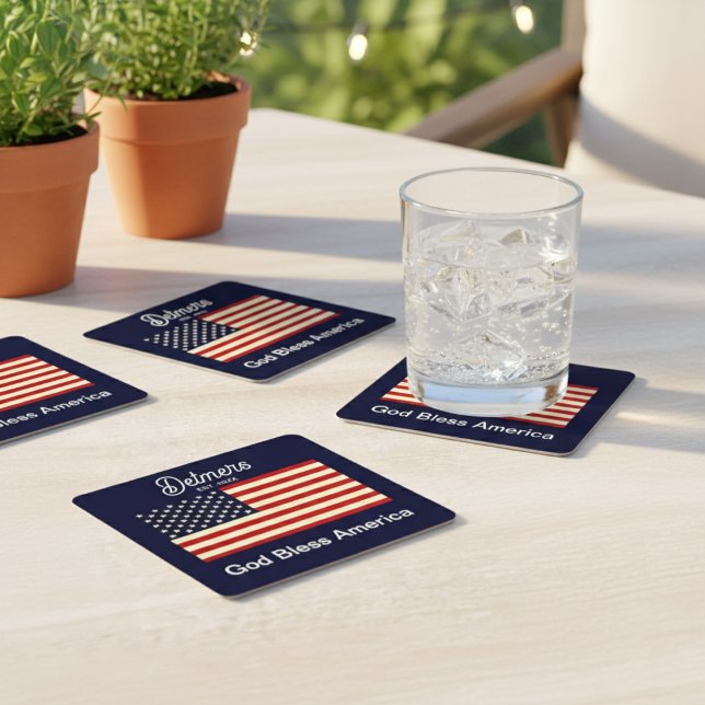 Personalisierter Gott segne Amerika Flaggen Unters Rechteckiger Pappuntersetzer (Personalized God Bless America Flag Coaster)