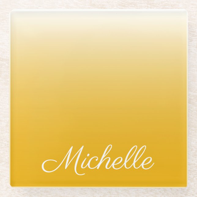 Personalisierter Gradient Ober gelb Glasuntersetzer (Vorderseite)