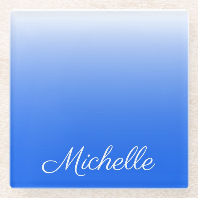 Personalisierter Gradient ombre elektrisch blau Glasuntersetzer (Vorderseite)