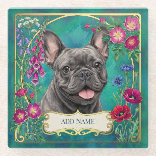 Personalisierter Grau-Blauer Französischer Bulldog Glasuntersetzer