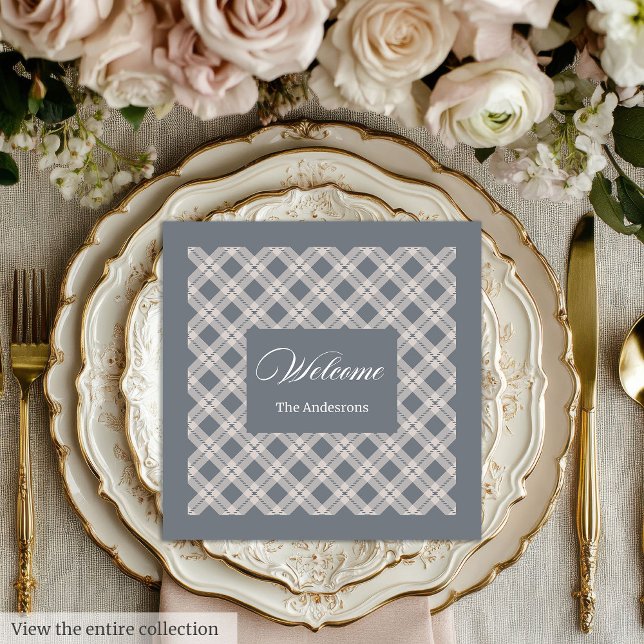 Personalisierter Grau Karierter Napkins Chic Table Serviette (Personalized Grey Plaid Napkins Chic Table Style)