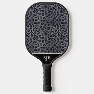 Personalisierter Grau & Schwarz Leopard Pickleball Schläger