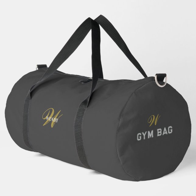 Personalisierter Grau-Schwarzer Monogramm-Sport- o Duffle Bag (Linke Ecke)