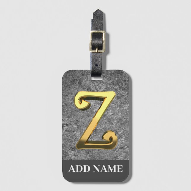 Personalisierter Grau- und Goldmonogramm-Letter Z Gepäckanhänger (Vorderseite Vertikal)