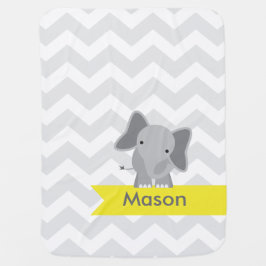 Personalisierter grauer gelber Zickzack Elefant Babydecke