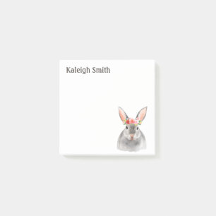Personalisierter grauer Hase mit roter rosa floral Post-it Klebezettel