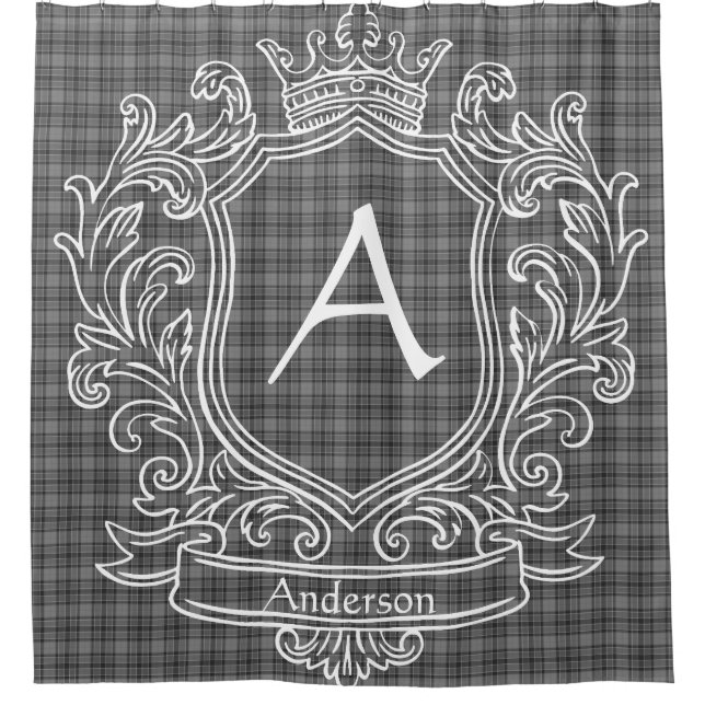 Personalisierter grauer Tartan-Karo-Duschvorhang Duschvorhang (Vorderseite)