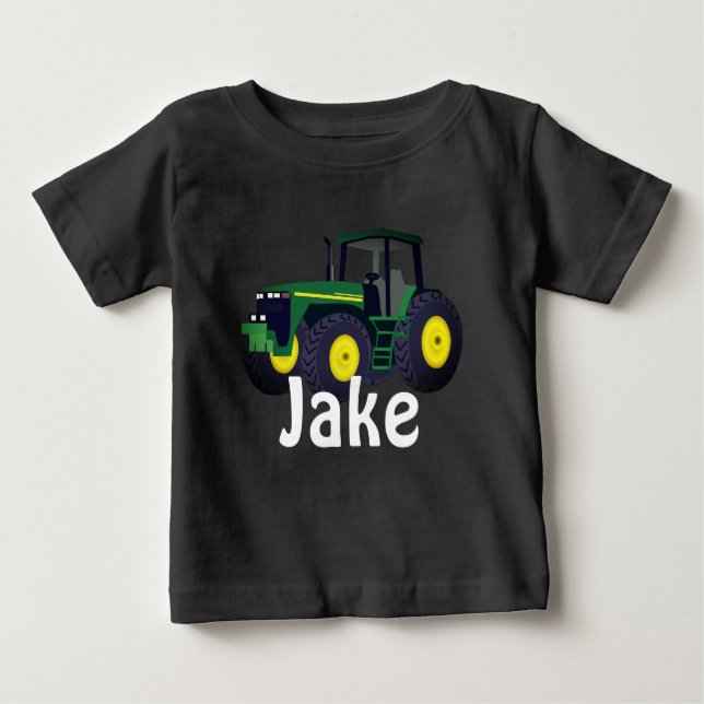 Personalisierter Green Tractor Baby T - Shirt (Vorderseite)