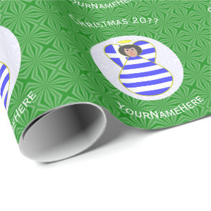 Personalisierter Griechischer Flagge Schwarze Haar Geschenkpapier