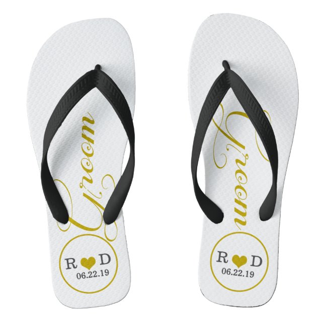 Personalisierter Groom (Gold) Flip Flops (Fußbett)