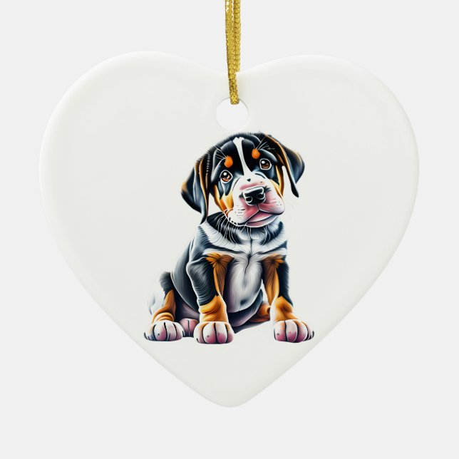 Personalisierter Großschweizer Hundewelpen Keramik Ornament (Vorne)