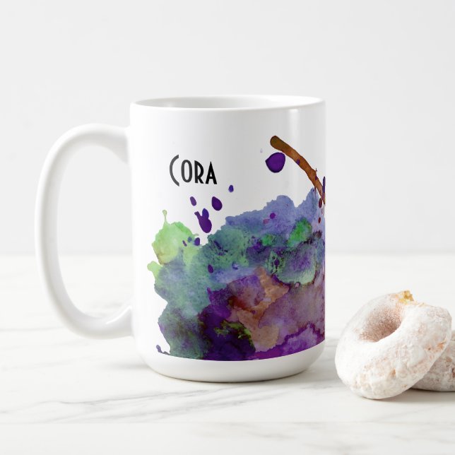 Personalisierter grün und Lila Aquarell Spritzer 2 Kaffeetasse (Mit Donut)