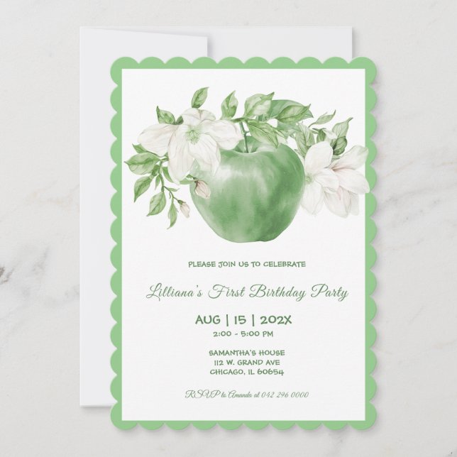 Personalisierter Grüner Apfel Geburtstag Einladung (Vorderseite)