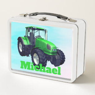 Personalisierter grüner Bauernhof-Traktor Metall Lunch Box