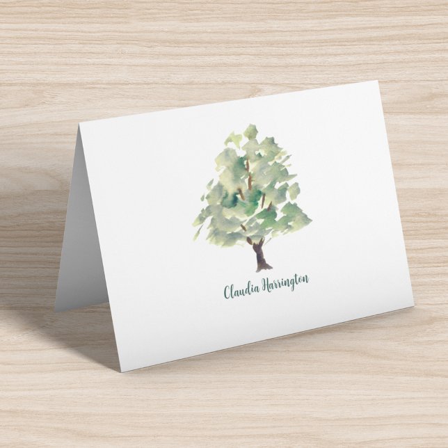 Personalisierter Grüner Baum handgemalte Wasserfar (This all-occasion watercolor tree note card is hand-painted and unique in the world.)