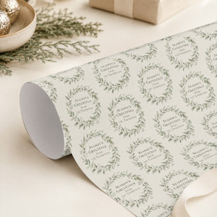 Personalisierter grüner botanischer Weihnachtskran Geschenkpapier