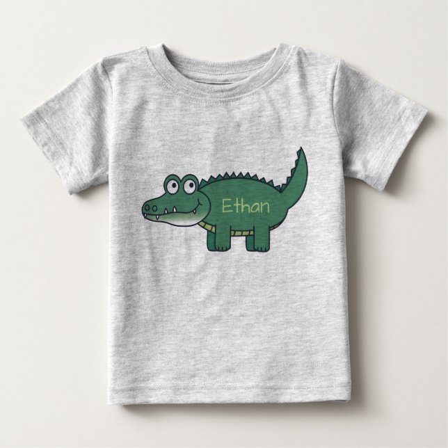 Personalisierter grüner Cartoon-Alligator Baby T-shirt (Vorderseite)
