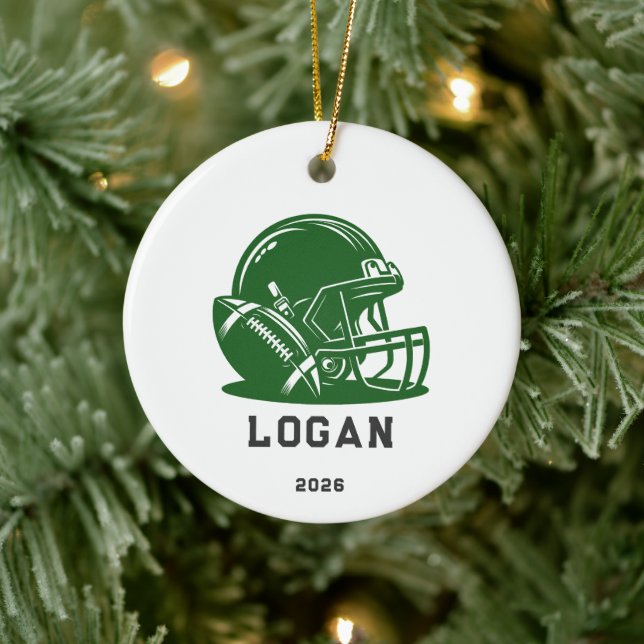 Personalisierter grüner Fußballhelm-Weihnachtsbaum Keramik Ornament (Baum)