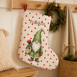 Personalisierter grüner Gnom nordischer Weihnachts Großer Weihnachtsstrumpf