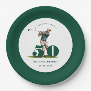 Personalisierter grüner Golf 50. Geburtstag Pappteller