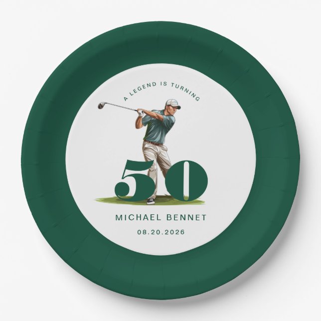 Personalisierter grüner Golf 50. Geburtstag Pappteller (Vorderseite)
