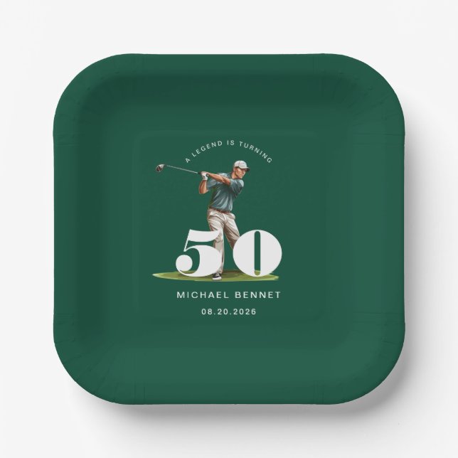 Personalisierter grüner Golf 50. Geburtstag Pappteller (Vorderseite)