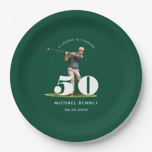 Personalisierter grüner Golf 50. Geburtstag Pappteller