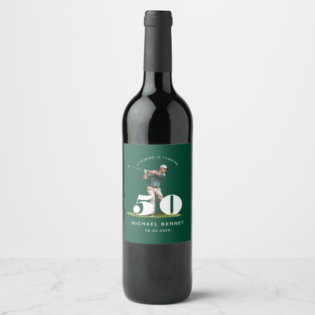 Personalisierter grüner Golf 50. Geburtstag Weinetikett (Vorderseite)