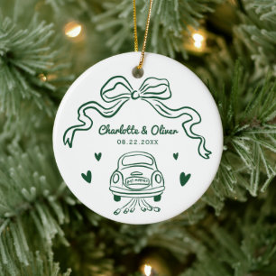 Personalisierter grüner handgezeichneter skurriler keramik ornament
