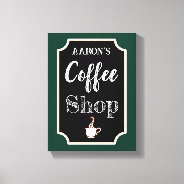 Personalisierter grüner Kaffeeshop Art Canvas Druc Leinwanddruck (Vorderseite)
