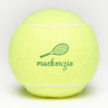 Personalisierter grüner Kalligraphie-Skriptname  Tennisbälle<br><div class="desc">Grüne Tennisbälle mit personalisiertem Namen,  die in einem modischen,  modernen Kalligraphie-Script-Schriftart und in einem schlichten Tennisschläger-Monogramm gedruckt werden. Jeder weibliche Tennisspieler würde das elegante Aussehen dieser modernen mit Monogramm Übungsbälle als Geschenk schätzen.</div>