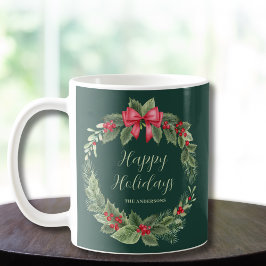 Personalisierter grüner Kranz - Happy Holiday Weih Kaffeetasse